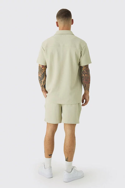Boohoo Sage Green Plus Jersey Herringbone Mens Shirt