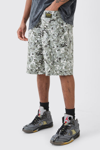 Boohoo Plus Fixed Waist Camo Twill Carpenter Mens Short