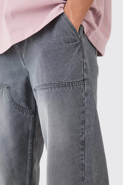 BoohooMan Baggy Light Grey Rigid Carpenter Jeans