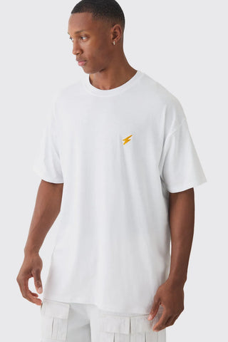 Boohoo White Oversized Lightning Embroidered Mens T-Shirt