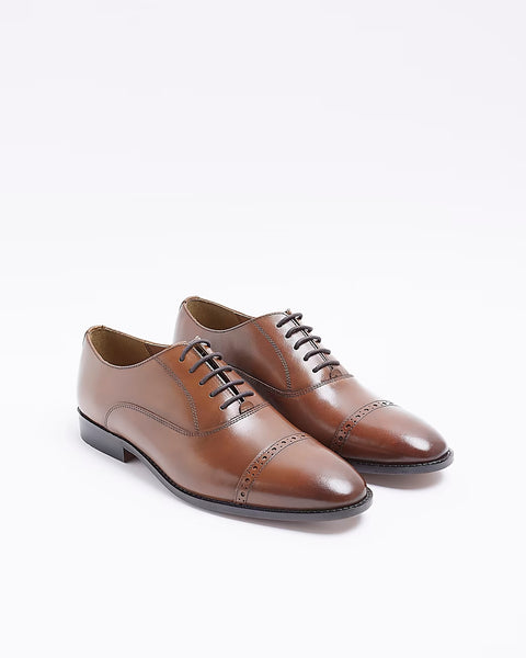 River Island Ringo Brown Leather Brogue Oxford Mens Shoes