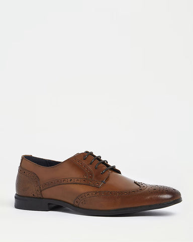 River Island Ren Brown Leather Brogue Derby Mens Shoes