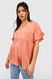Boohoo Dusty Pink Maternity Cross Back Woven Smock Womens Top