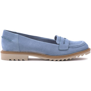 Clarks Griffin Milly Mid Blue Nubuck Leather Womens Loafers