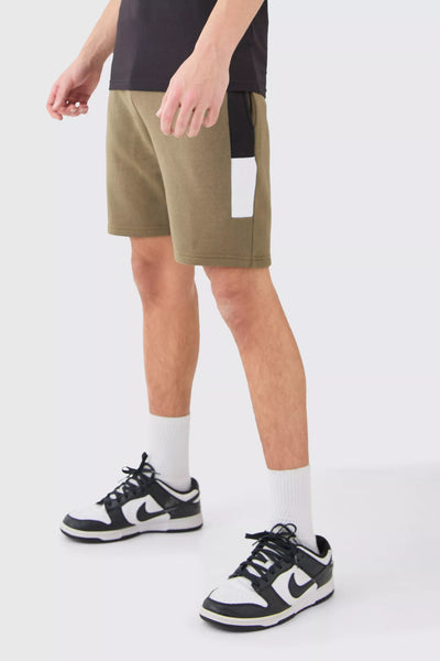 Boohoo Olive Slim Fit Colour Block Mens Shorts