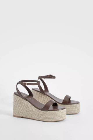 Boohoo Brown Two Part Mid Height Womens Wedges Sandals