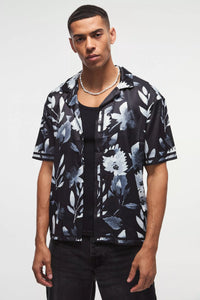 Boohoo Oversized Flower Printed Satin Short Sleeve Mens Shirt