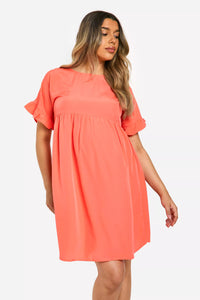 Boohoo Coral Maternity Frill Sleeve Smock Womens Dress