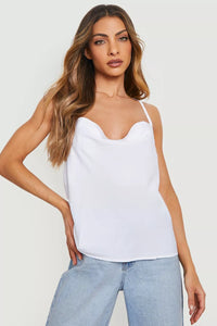 Boohoo White Cowl Neck Cross Back Cami Womens Top FZZ99848-133-16