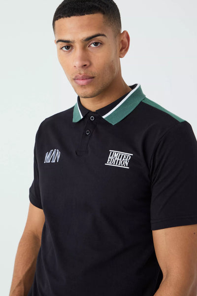 Boohoo Black Slim Colour Block Mens Polo Shirt