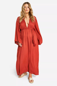 Boohoo Plus Rust Cheesecloth Batwing Maxi Womens Dress