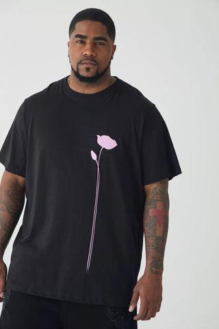 Boohoo Black Plus Floral Line Drawing Mens T-Shirt