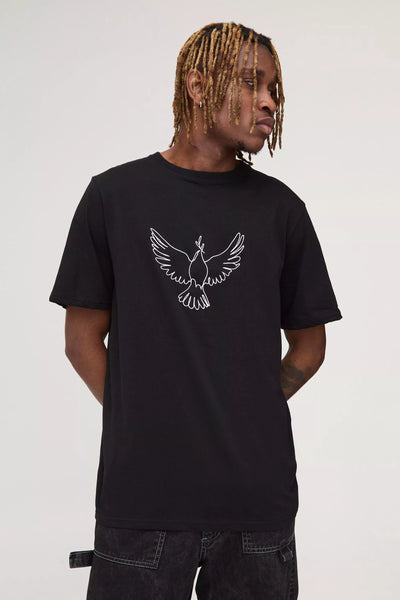 Boohoo Black Tall Embroidered Dove Mens T-Shirt