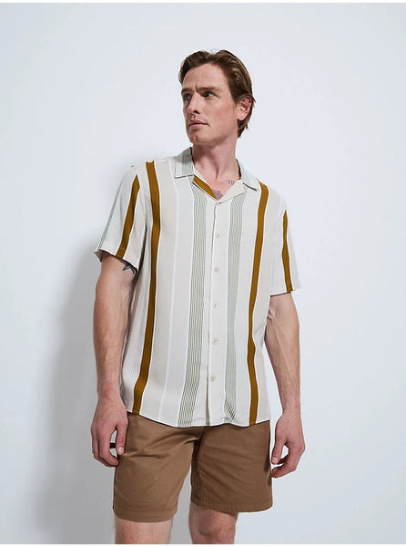 George Neutral Striped Lightweight Short Sleeve Mens Shirt