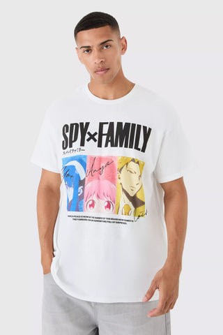 Boohoo Oversized White Spy Family Anime License Mens T-Shirt