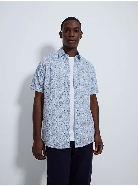George Blue Striped Floral Short Sleeve Mens Shirt