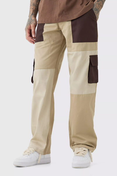 Boohoo Chocolate Tall Relaxed Fit Colour Block Cargo Mens Trouser