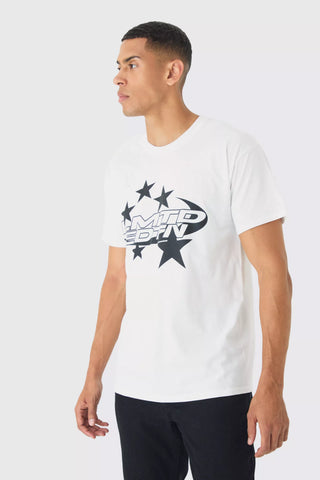 Boohoo White Regular Fit Lmtd Star Graphic Mens T-Shirt