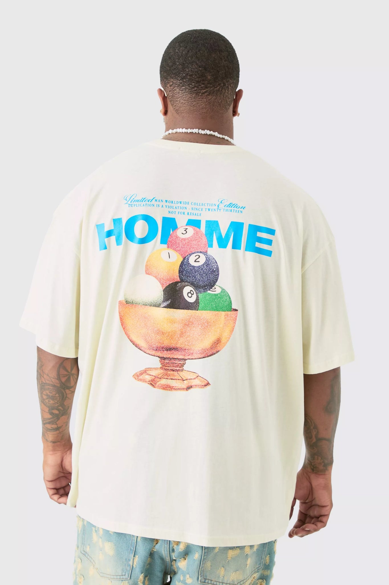 Boohoo Ecru Plus Oversized Homme Back Print Mens T-Shirt
