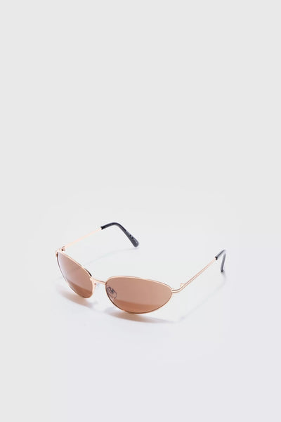 Boohoo Man ANGLED METAL SUNGLASSES WITH BROWN LENS IN GOLD