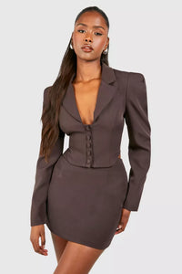 Boohoo Chocolate Brown Woven Micro Mini Womens Skirt