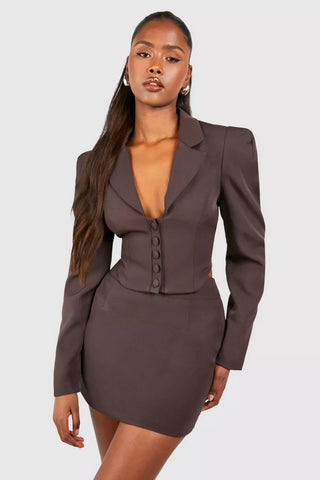Boohoo Chocolate Brown Woven Micro Mini Womens Skirt