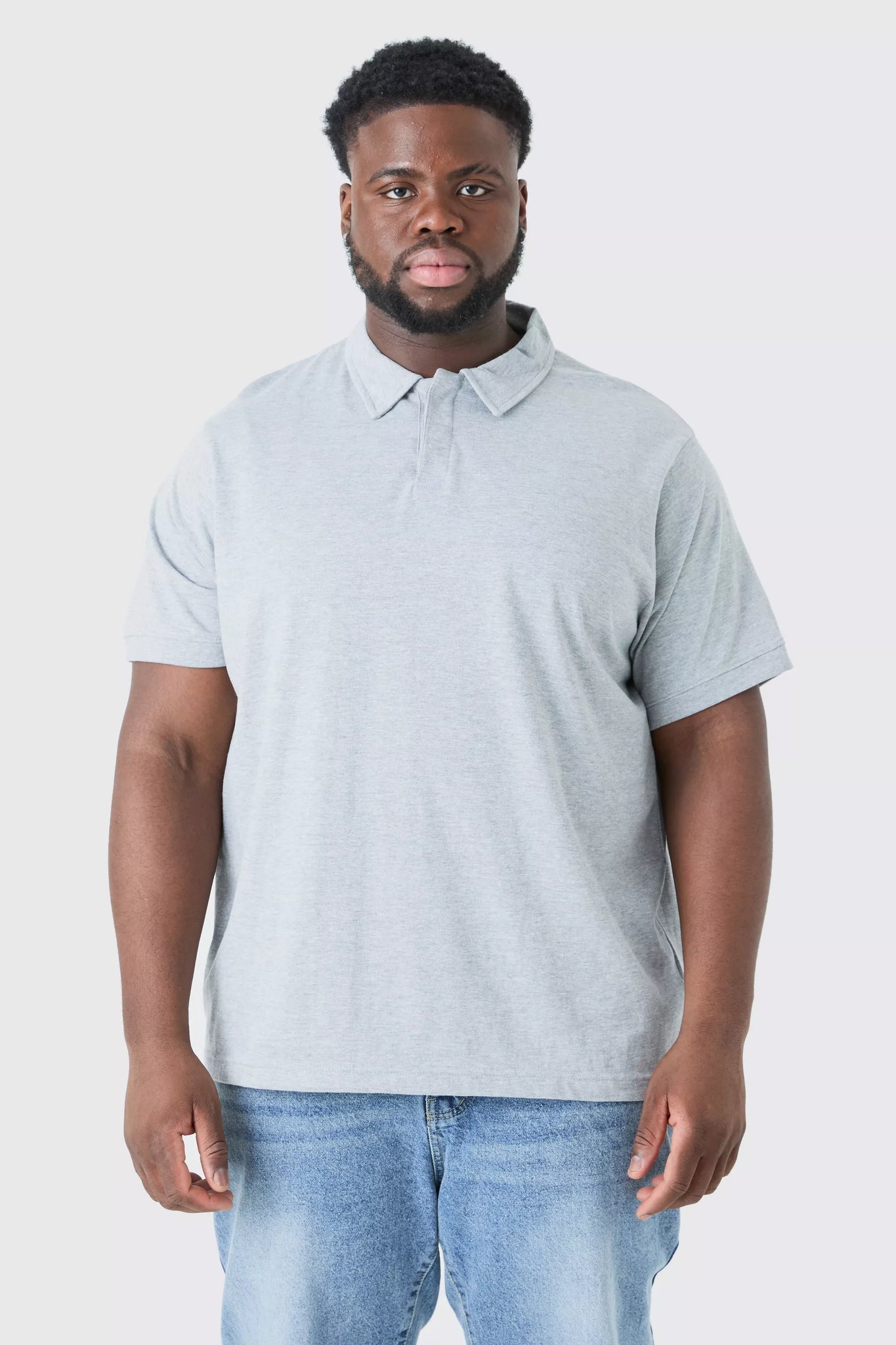 Boohoo Grey Plus Core Heavy Carded Button Up Mens Polo Shirt