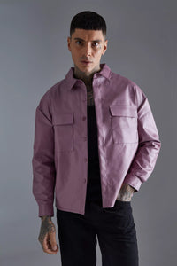 Boohoo Mauve Pu Boxy Oversized Long Sleeve Mens Shirt