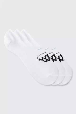 Boohoo White 3 Pack Worldwide Logo Invisible Mens Socks