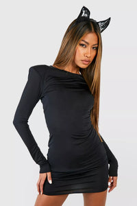 Boohoo Black Shoulder Pad Disco Slinky Mini Womens Dress