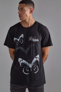Boohoo Black Loose Butterfly Gothic Graphic Mens T-Shirt
