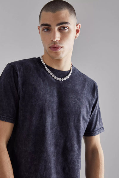 Boohoo Black Slim Fit Acid Wash Crew Neck Mens T-Shirt