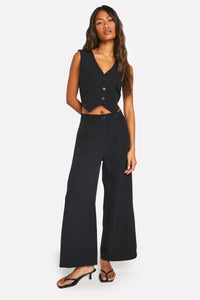Boohoo Black Woven Tailored Wide Leg Culottes  Womens Trousers