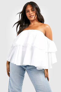 Boohoo White Plus Off The Shoulder Ruffle Peplum Womens Top