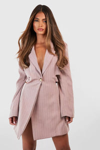Boohoo Stone Cut Out Stripe Blazer Womens Dress