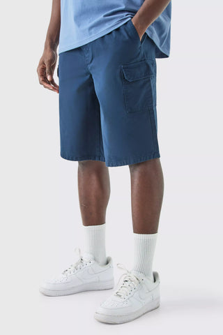 Boohoo Navy Blue Relaxed Fit Waist Cargo Mens Shorts