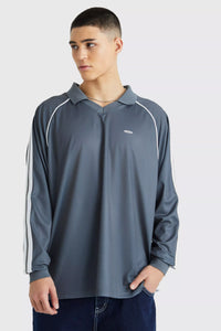 Boohoo Slate Blue Mesh Raglan Collard Football Mens Polo Shirt