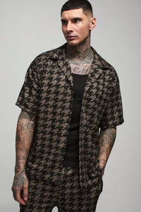Boohoo Tall Charcoal Oversized Dogtooth Boucle Boxy Mens Shirt
