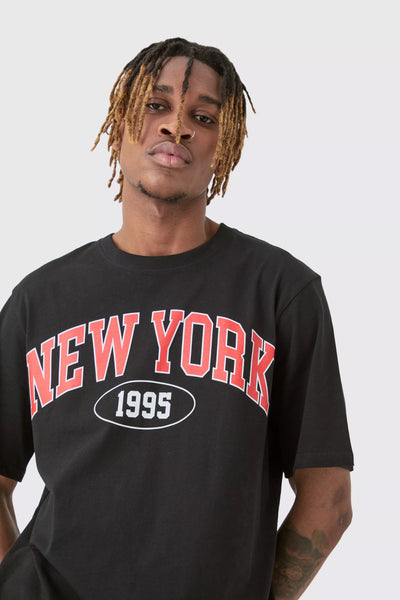 Boohoo Tall Black New York Varsity Print Mens T-Shirt