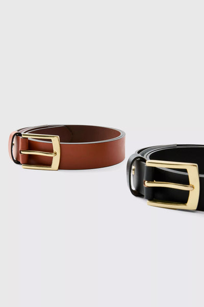 Boohoo Real Leather Gold Tone 2 Pack Gift Set Mens Belt