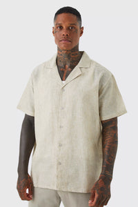Boohoo Oatmeal Oversized Linen Look Revere Mens Shirt