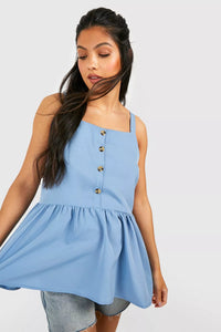 Boohoo Pastel Blue Maternity Button Front Cami Smock Womens Top