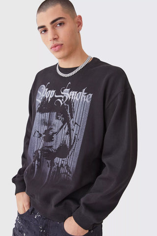 Boohoo Black Oversized Pop Smoke Monochrome License Mens Sweatshirt