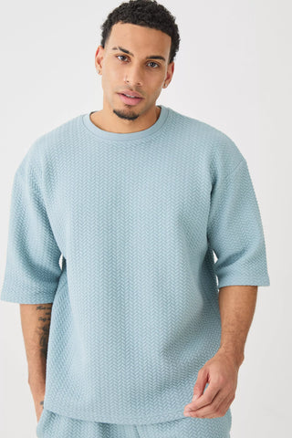 Boohoo Slate Blue Oversized Herringbone Man Mens T-Shirt