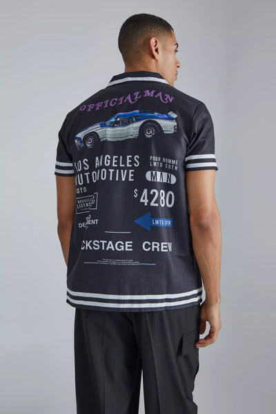 Boohoo Black Short Sleeve Bowling Border Mens Shirt