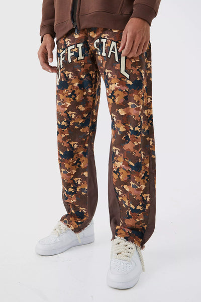Boohoo Brown Gusset Detail Official Applique Flared Mens Trousers