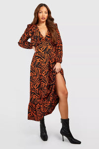 Boohoo Rust Tall Ruffle Midaxi Womens Dress