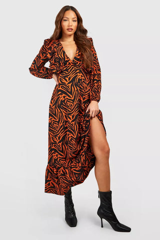 Boohoo Rust Tall Ruffle Midaxi Womens Dress
