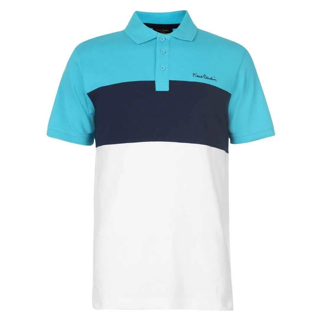 Pierre Cardin White & Turquoise Cut And Sew Mens Polo Shirt