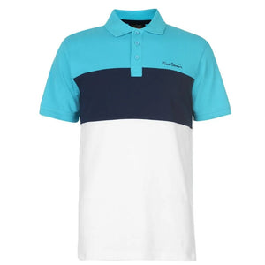 Pierre Cardin White & Turquoise Cut And Sew Mens Polo Shirt